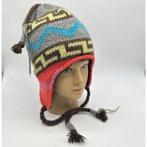 Cozy Knit Ear Flap Hat - Gray, Blue, Red